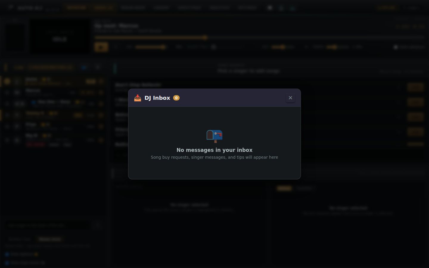 DJ Inbox modal (empty state)