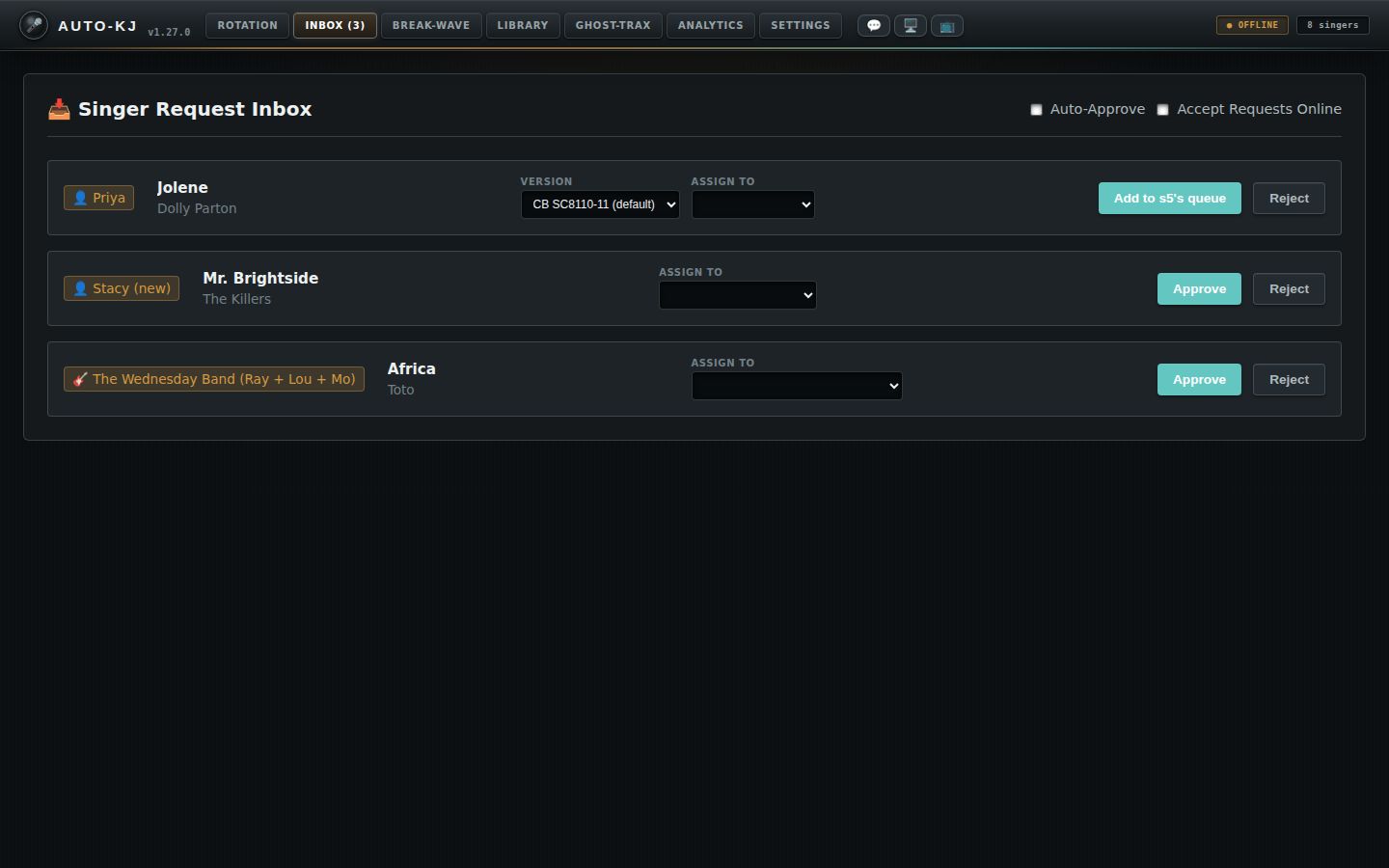 Inbox tab with three pending requests