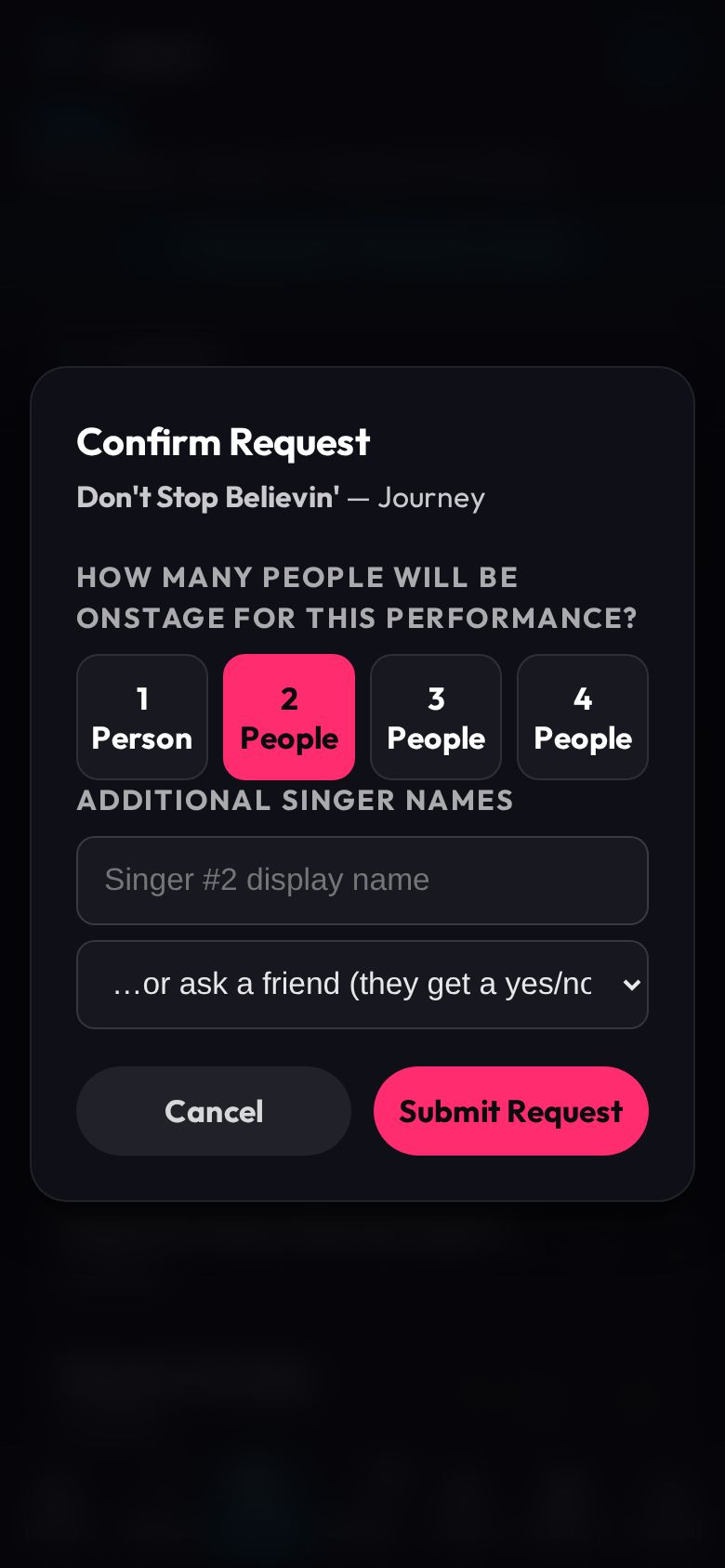Request: 2 people, add or ask a friend