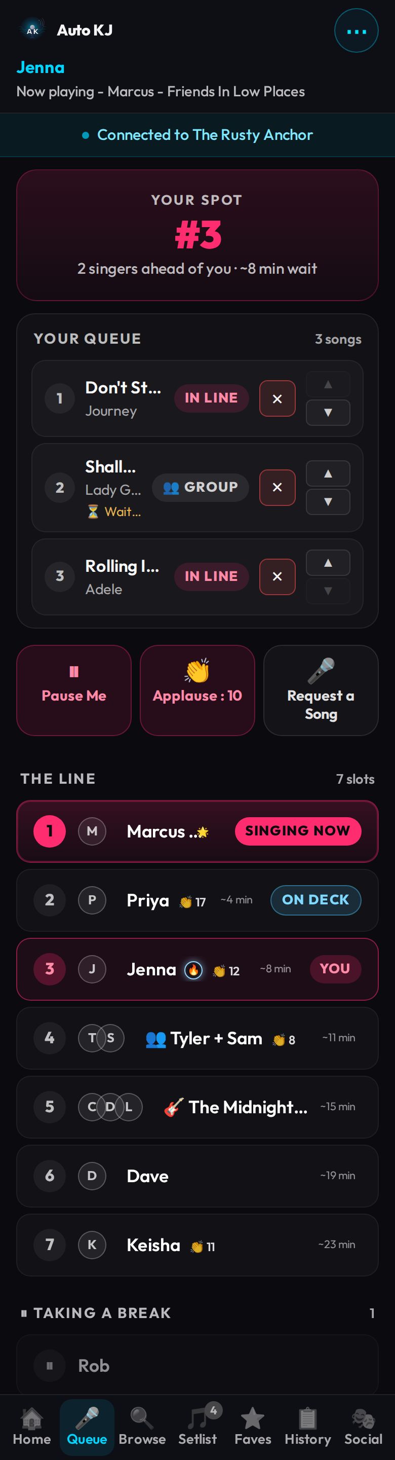 Queue: scrolled to the full line